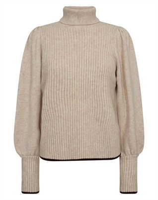 Row CC Puff Rib Roll Neck Strik - Creme
